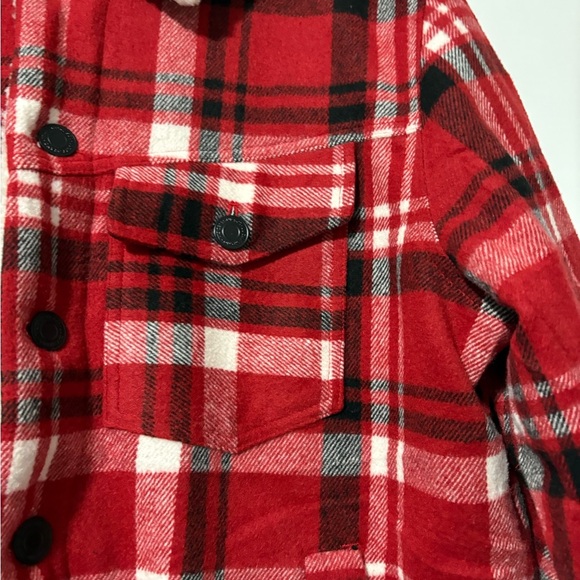 Lucky Brand Red Plaid Button Up Sherpa Fleece Lined Shirt Jacket Medium - Picture 5 of 13